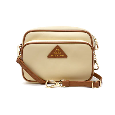 Anti-theft Water-resistant Travel Crossbody - Crissy Full Crossbody in Cream Gold with slash-resistant locking clasps straps - front view - Arden Cove