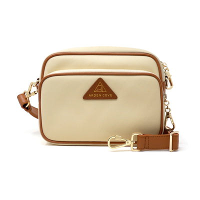 Anti-theft Water-resistant Travel Crossbody - Crissy Full Crossbody in Cream Gold with slash-resistant wide faux leather strap & locking clasps straps - front view - Arden Cove