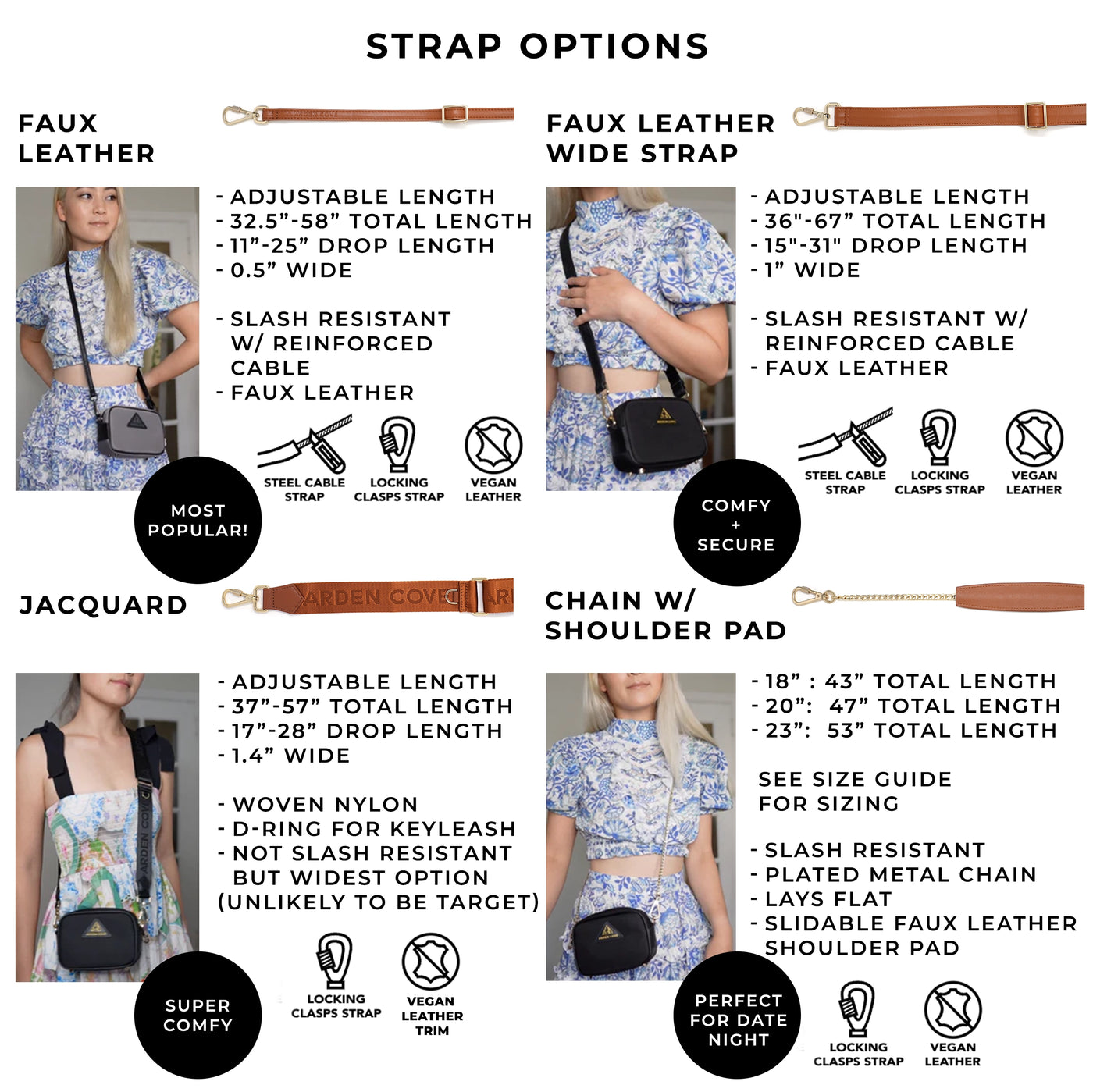 Strap options for the Crissy Mini crossbody with locking straps