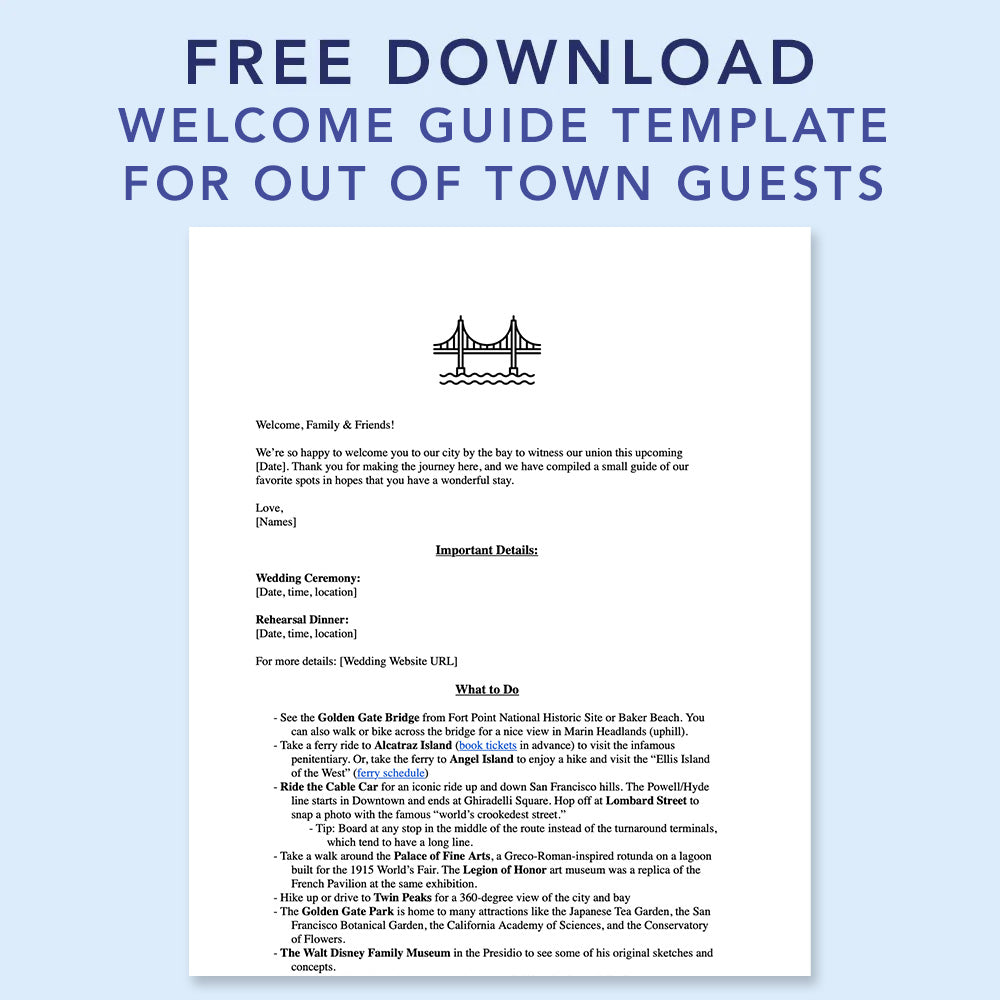 FREE Welcome Guide Template for Out of Town Guests